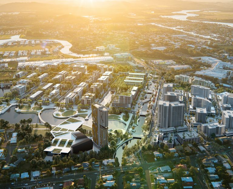An aerial rendering of the entire planned Maroochydore City Centre development